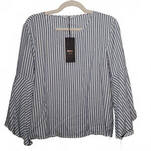 NEW ONLY Striped 3/4 Bell Sleeve Blouse Blue & White Size‎ 8/EU40